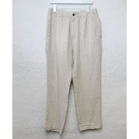 CARIBBEAN 100% Linen Relaxed Fit Pants Drawstring Natural Flax Beige Mens 36x32 - Picture 1 of 9